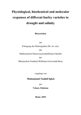 Physiological, Biochemical and Molecular Responses of Different Barley Varieties To