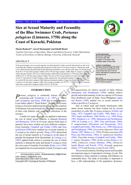 Size at Sexual Maturity and Fecundity of the Blue Swimmer Crab, Portunus Pelagicus (Linnaeus, 1758) Along the Coast of Karachi, Pakistan