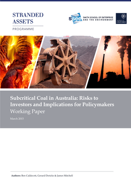 Subcritical Coal in Australia: Risks to Investors and Implications for Policymakers Working Paper