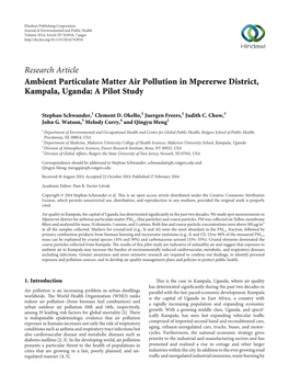 Ambient Particulate Matter Air Pollution in Mpererwe District, Kampala, Uganda: a Pilot Study