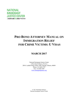 Pro Bono Attorney Manual on Immigration Relief for Crime Victims: U Visas