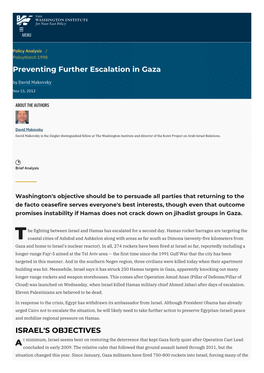 Preventing Further Escalation in Gaza | the Washington Institute