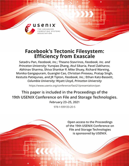 Facebook's Tectonic Filesystem: Efficiency from Exascale