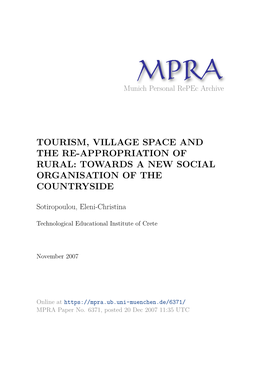 Tourism, Village Space and the Re-Appropriation of Rural: Towards a New Social Organisation of the Countryside