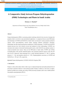 A Comparative Study Between Propane Dehydrogenation (PDH) Technologies and Plants in Saudi Arabia
