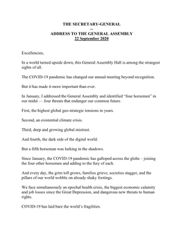 ADDRESS to the GENERAL ASSEMBLY 22 September 2020