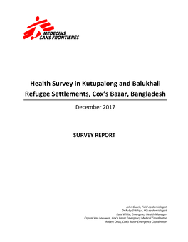 Health Survey in Kutupalong and Balukhali Refugee Settlements, Cox’S Bazar, Bangladesh