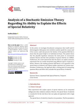 Analysis of a Stochastic Emission Theory Regarding Its Ability to Explain the Effects of Special Relativity