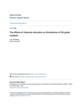 The Effects of Character Education on the Behavior of 5Th Grade Students