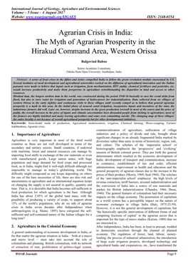 Agrarian Crisis in India: the Myth of Agrarian Prosperity in the Hirakud Command Area, Western Orissa