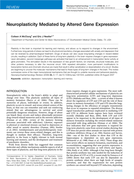 Neuroplasticity Mediated by Altered Gene Expression