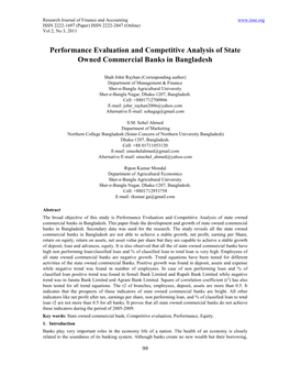 Performance Evaluation and Competitive Analysis of State Owned Commercial Banks in Bangladesh