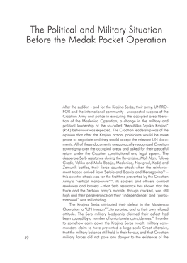 The Political and Military Situation Before the Medak Pocket Operation
