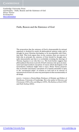 Faith, Reason and the Existence of God Denys Turner Frontmatter More Information