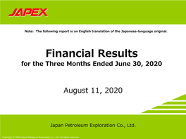 [Explanatory] Financial Results for the Three Months Ended June 30, 2020