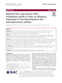 Maternal Folic Acid Impacts DNA Methylation Profile in Male Rat Offspring Implicated in Neurodevelopment and Learning/Memory
