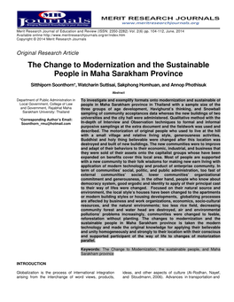 The Change to Modernization and the Sustainable People in Maha Sarakham Province