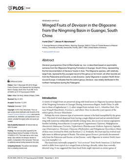 Winged Fruits of Deviacer in the Oligocene from the Ningming Basin in Guangxi, South China