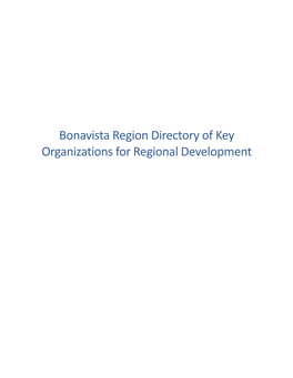 Bonavista Region Directory of Key Organizations for Regional Development