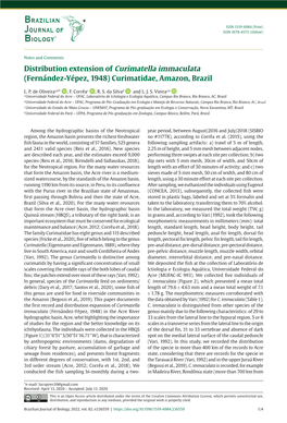 Distribution Extension of Curimatella Immaculata (Fernández-Yépez, 1948) Curimatidae, Amazon, Brazil