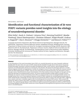 Identification and Functional Characterization of De Novo FOXP1