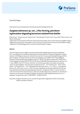 Zoogloea Oleivorans Sp. Nov., a Floc-Forming, Petroleum Hydrocarbon-Degrading Bacterium Isolated from Biofilm