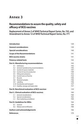 Recommendations, BCG Vaccine Strains, and Potency-Related Tests