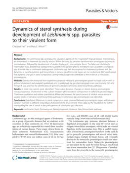 Dynamics of Sterol Synthesis During Development of Leishmania Spp