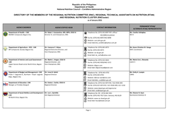 (RNC), REGIONAL TECHNICAL ASSISTANTS on NUTRITION (RTAN) and REGIONAL NUTRITION CLUSTER (Rncluster) As of Septemberas Of2018 January 2021