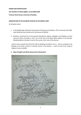 Monasticism in the Salisbury Diocese in the Middle Ages