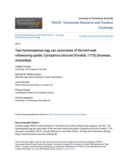 Two Hymenopteran Egg Sac Associates of the Tent-Web Orbweaving Spider, Cyrtophora Citricola (Forskål, 1775) (Araneae, Araneidae)