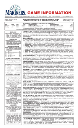 Mariners Game Notes • Friday • June 29, 2012 • Vs