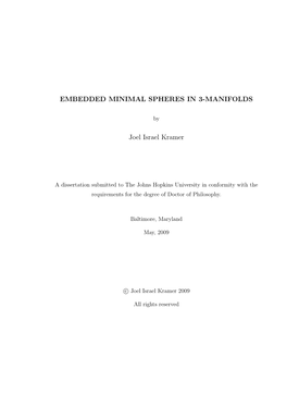 EMBEDDED MINIMAL SPHERES in 3-MANIFOLDS Joel Israel Kramer