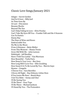 Classic Love Songs/January 2021