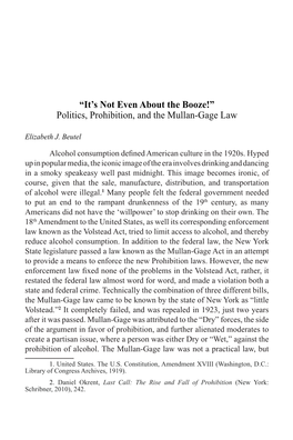 Politics, Prohibition, and the Mullan-Gage Law