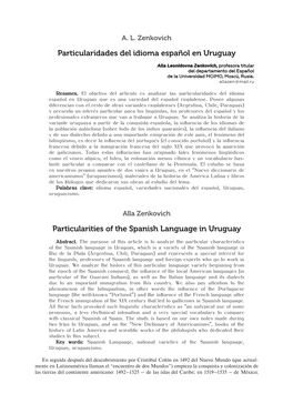 Particularidades Del Idioma Español En Uruguay Particularities of The