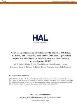 Near-IR Spectroscopy of Asteroids 21 Lutetia, 89 Julia, 140 Siwa