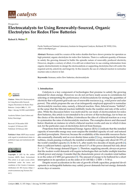 Electrocatalysts for Using Renewably-Sourced, Organic Electrolytes for Redox Flow Batteries