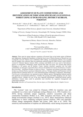 Assessment of Plant Communities and Identification of Indicator Species of an Ecotonal Forest Zone at Durand Line, District Kurram, Pakistan - 6375