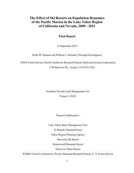 The Effects of Ski Resorts in the Lake Tahoe Region of California on Population Dynamics of the American Marten