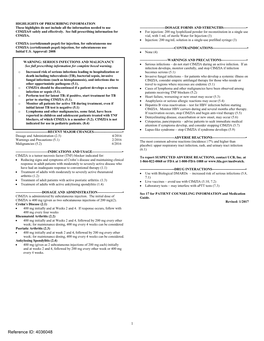 CIMZIA (Certolizumab Pegol) for Injection, for Subcutaneous Use CIMZIA (Certolizumab Pegol) Injection, for Subcutaneous Use ------CONTRAINDICATIONS------­ Initial U.S