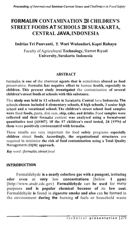 Formalin Contamination in Children's Street Foods at Schools in Surakarta