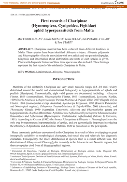 First Records of Charipinae (Hymenoptera, Cynipoidea, Figitidae) Aphid Hyperparasitoids from Malta