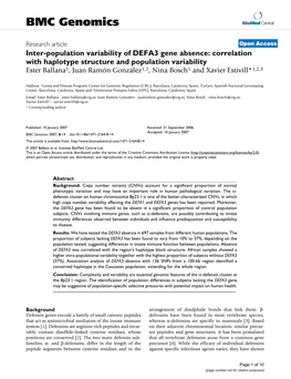Inter-Population Variability of DEFA3 Gene Absence: Correlation With