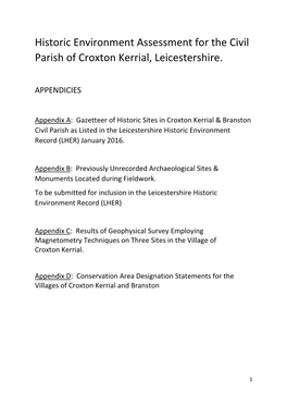 Historic Environment Assessment for the Civil Parish of Croxton Kerrial, Leicestershire