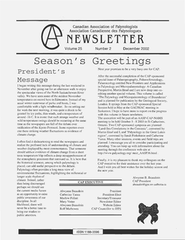 NEWSLETTER Volume 25 Number 2 December 2002 Season's Greetings President's Next Year Promises to Be a Very Busy One for CAP