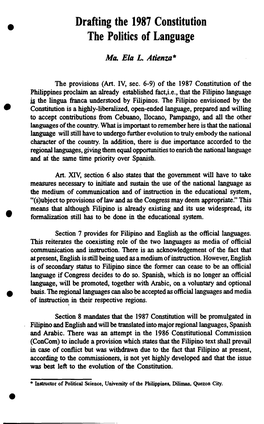 Drafting the 1987 Constitution the Politics of Language