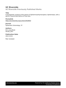 Hymenoptera: Aphelinidae), with a Generic Keyand Descriptions of New Taxa