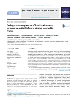 Draft Genome Sequences of Five Pseudomonas Syringae Pv