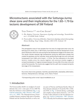 Microstructures Associated with the Sottunga-Jurmo Shear Zone and Their Implications for the 1.83–1.79 Ga Tectonic Development of SW Finland